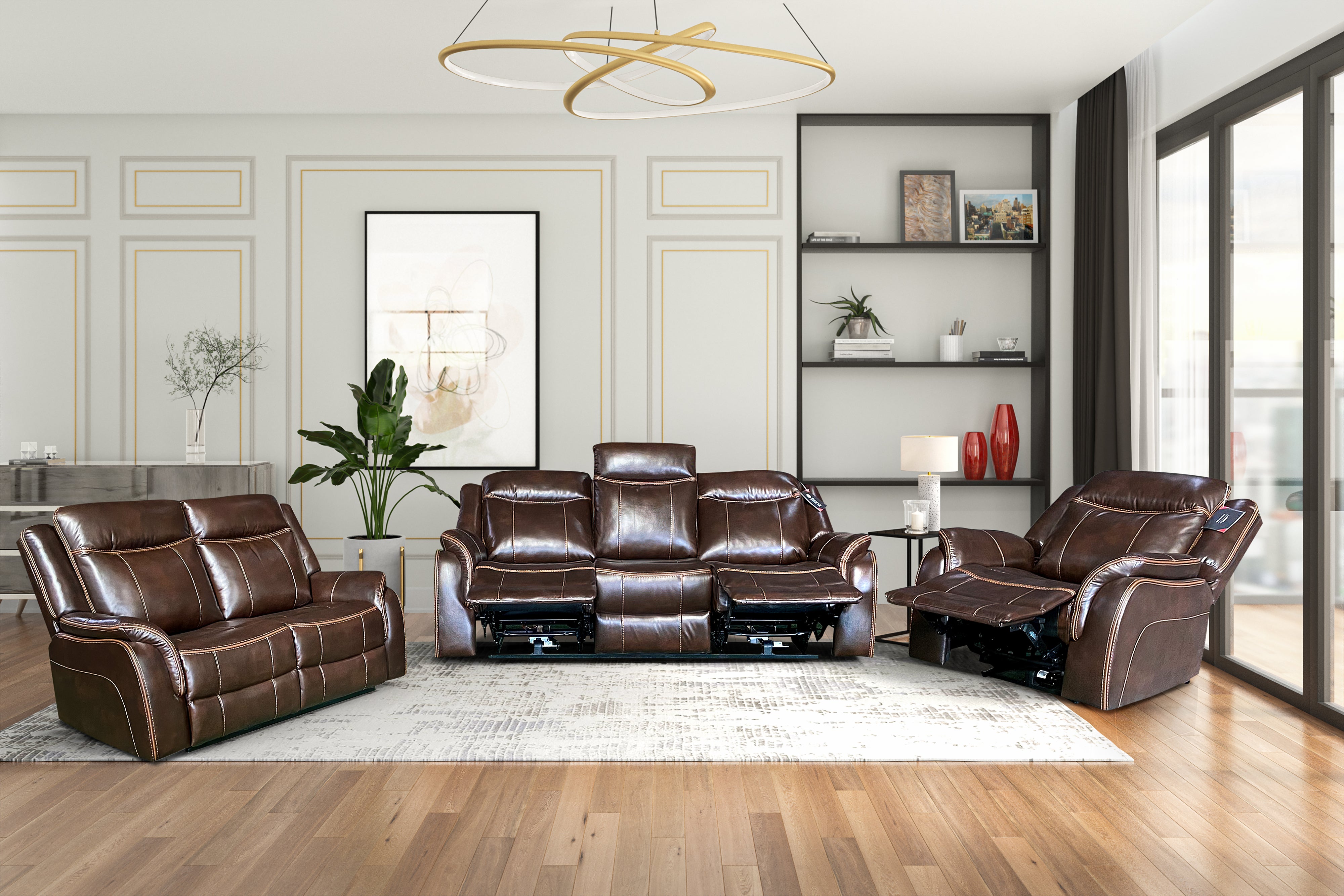 3 Piece Living Room Set: Power Reclining Sofa, Power Reclining Chair, Stationary Loveseat