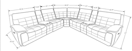 Line drawing of a sectional sofa with dimensions