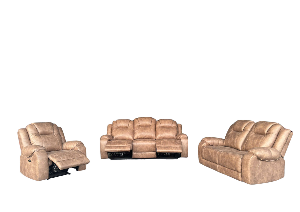 Beige 3-Piece Power Reclining Living Room Set (Sofa, Loveseat & Recliner)