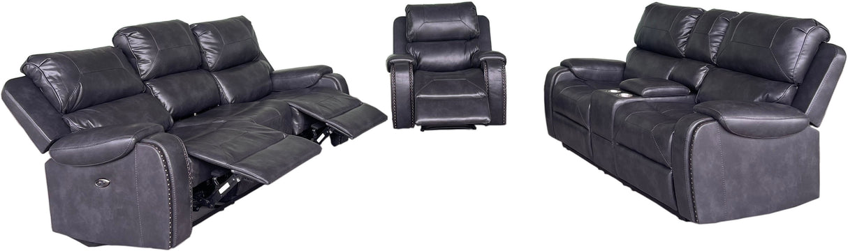 Contemporary Gray 3-Piece Power Reclining Living Room Set with Console & Cup Holders