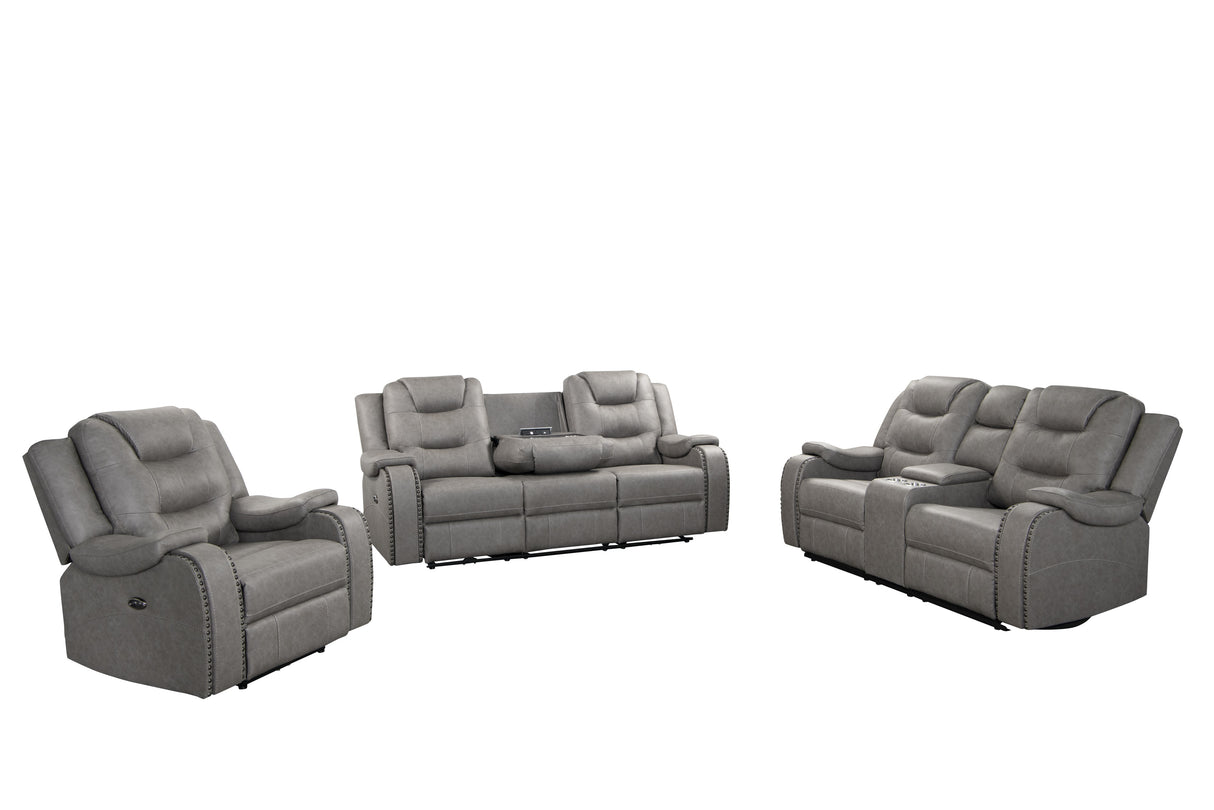 Mason Ridge Gray 3-Piece Power Reclining Living Room Set with Storage