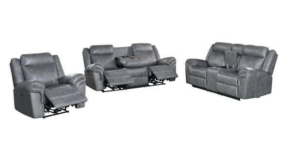 3 Piece Living Room Set: Power Reclining Sofa, Power Reclining Chair, Stationary Loveseat