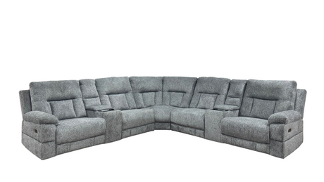 Contemporary Gray Power Reclining Sectional with Console Cup Holders, USB Ports & Wireless Charging