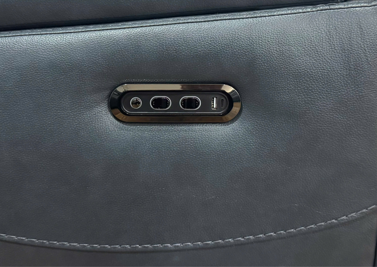 Modern 3-Piece Top Grain Leather Power Reclining Living Room Set with Console, Drop-Down Table, Cup Holders & USB (Slate)