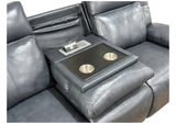 Modern 3-Piece Top Grain Leather Power Reclining Living Room Set with Console, Drop-Down Table, Cup Holders & USB (Slate)