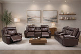 Dark Brown 3‑Piece Reclining Living Room Set with Top‑Grain Leather Seating