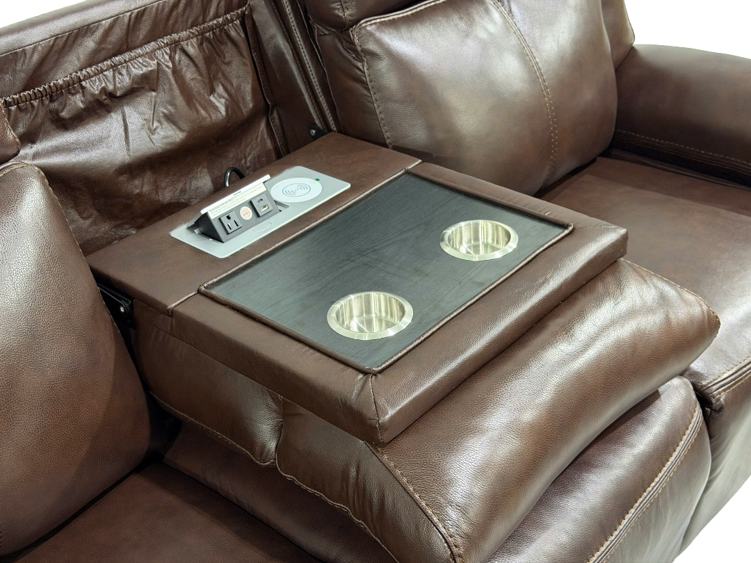 Dark Brown 3‑Piece Reclining Living Room Set with Top‑Grain Leather Seating
