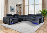 Modern Black 7 Piece Power Reclining Sectional with Chaise and LED Lights