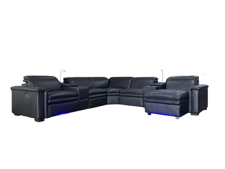 Modern Black 7 Piece Power Reclining Sectional with Chaise and LED Lights - view 8