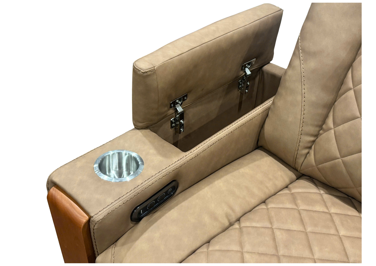 Modern 3-Piece Power Reclining Living Room Set in Camel - Power Headrests, USB & Wireless Charging, Hidden Armrest Storage, Cup Holders, & Reading Light