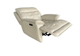 Beige Top Grain Leather Power Recliner with Adjustable Headrest