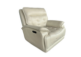 Beige Top Grain Leather Power Recliner with Adjustable Headrest