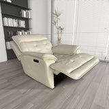 Beige Top Grain Leather Power Recliner with Adjustable Headrest