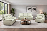 3-Piece Top Grain Leather Power Reclining Living Room Set with Console, Drop-Down Table, Cup Holders & USB (Cream)