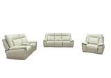 3-Piece Top Grain Leather Power Reclining Living Room Set with Console, Drop-Down Table, Cup Holders & USB (Cream)