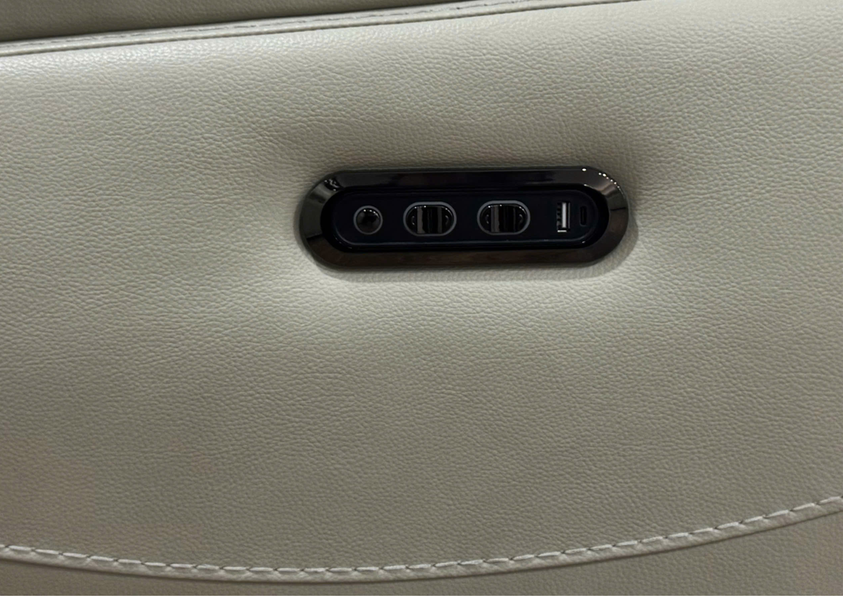 3-Piece Top Grain Leather Power Reclining Living Room Set with Console, Drop-Down Table, Cup Holders & USB (Cream)