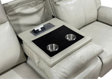 3-Piece Top Grain Leather Power Reclining Living Room Set with Console, Drop-Down Table, Cup Holders & USB (Cream)