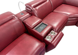 Modern Burgundy Red 7-Piece U-Shaped Power Reclining Sectional with Chaise, LED Lights & Charging