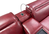 Modern Burgundy Red 7-Piece U-Shaped Power Reclining Sectional with Chaise, LED Lights & Charging