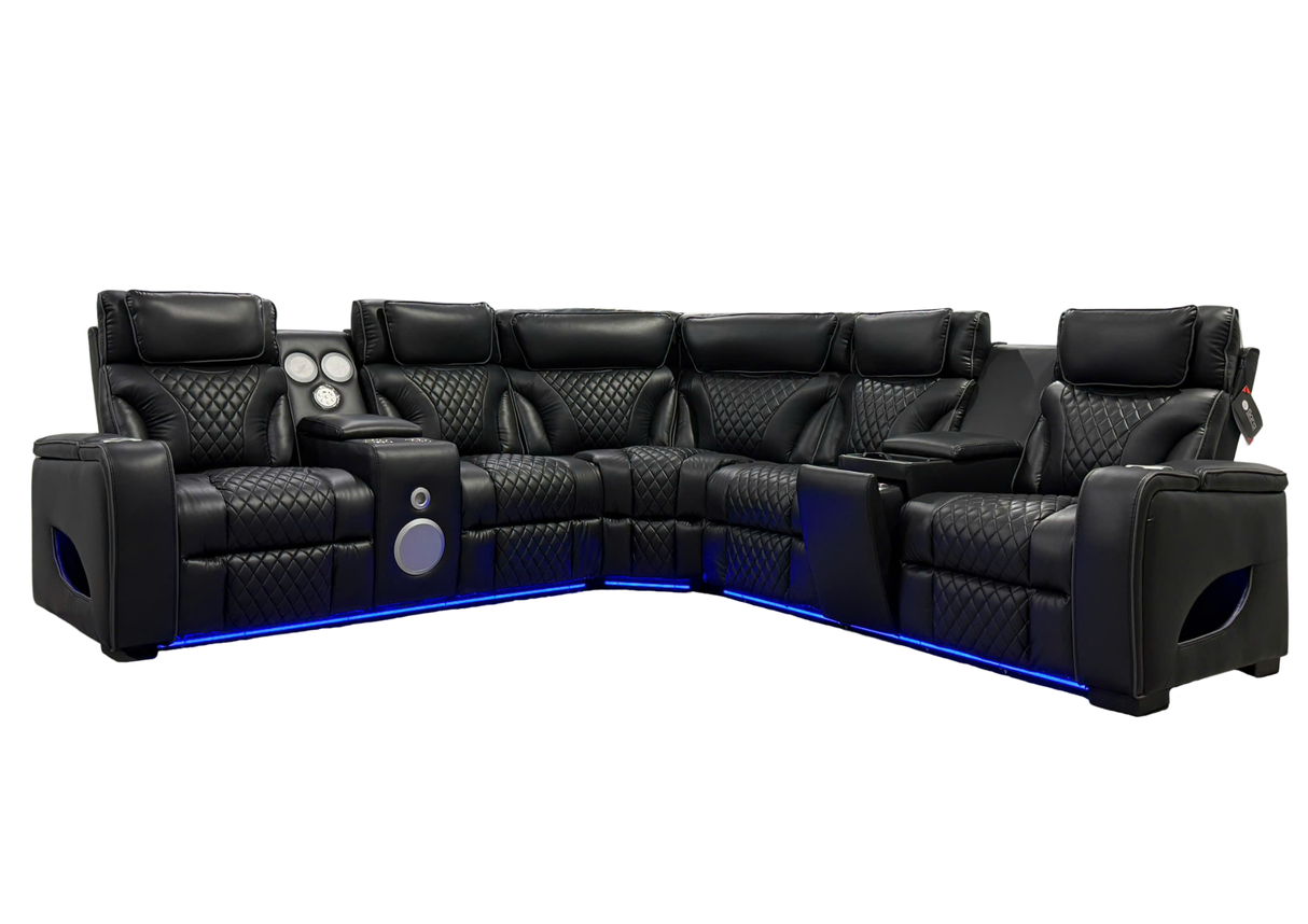 Black Power Reclining Sectional with Power Headrests, Speaker, Wireless Charging & LED Lighting