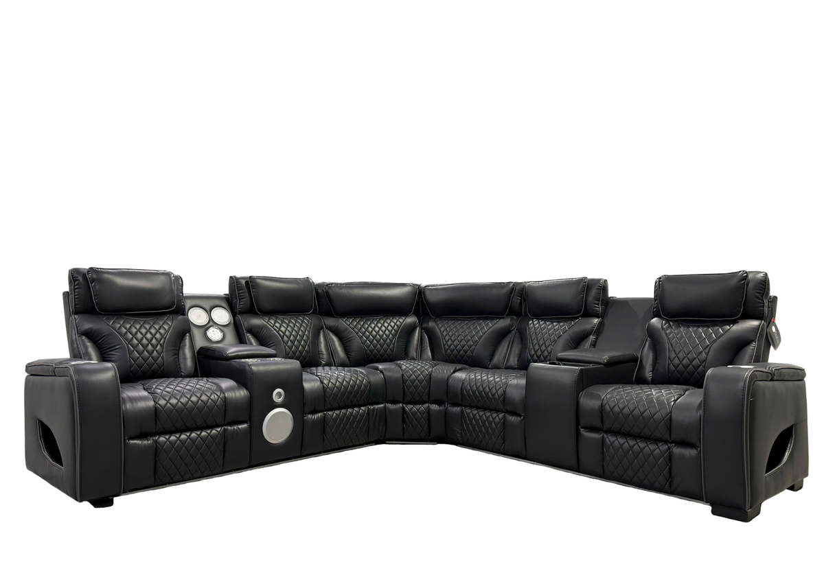 Black Power Reclining Sectional with Power Headrests, Speaker, Wireless Charging & LED Lighting