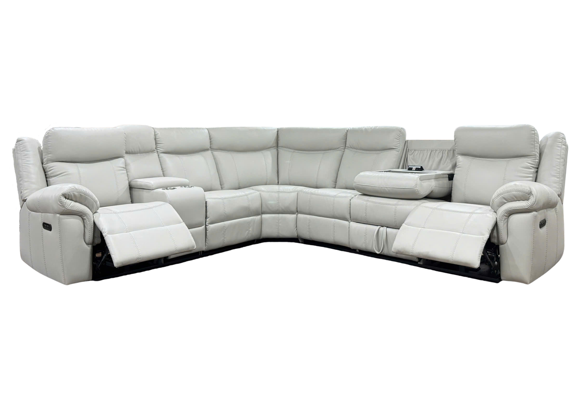 3 Piece Power Reclining Sectional with Power Headrests, Wireless Charging & Pull-Out Storage Drawer - Bone Air Leather