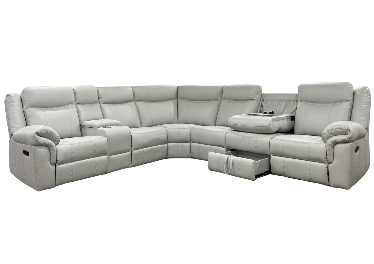 3 Piece Power Reclining Sectional with Power Headrests, Wireless Charging & Pull-Out Storage Drawer - Bone Air Leather