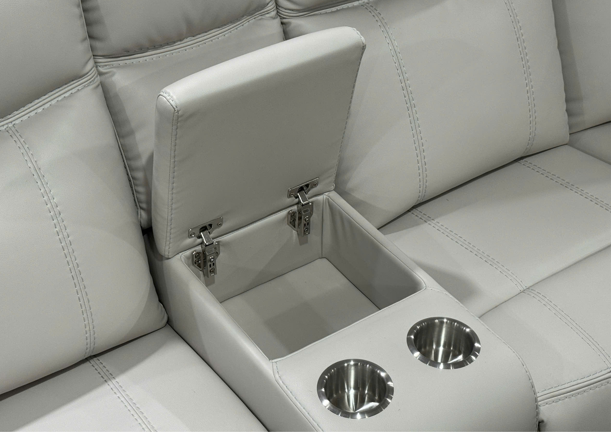 3 Piece Power Reclining Sectional with Power Headrests, Wireless Charging & Pull-Out Storage Drawer - Bone Air Leather