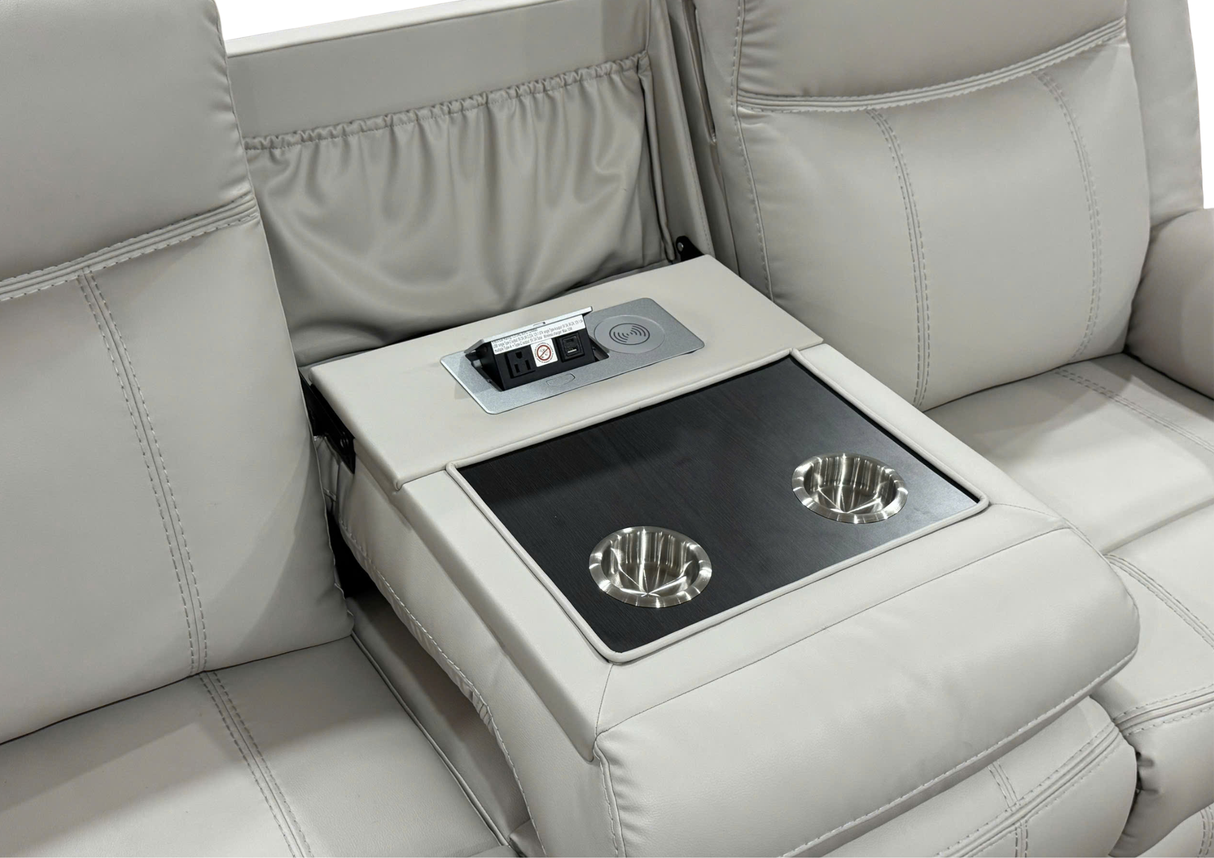 3 Piece Power Reclining Sectional with Power Headrests, Wireless Charging & Pull-Out Storage Drawer - Bone Air Leather