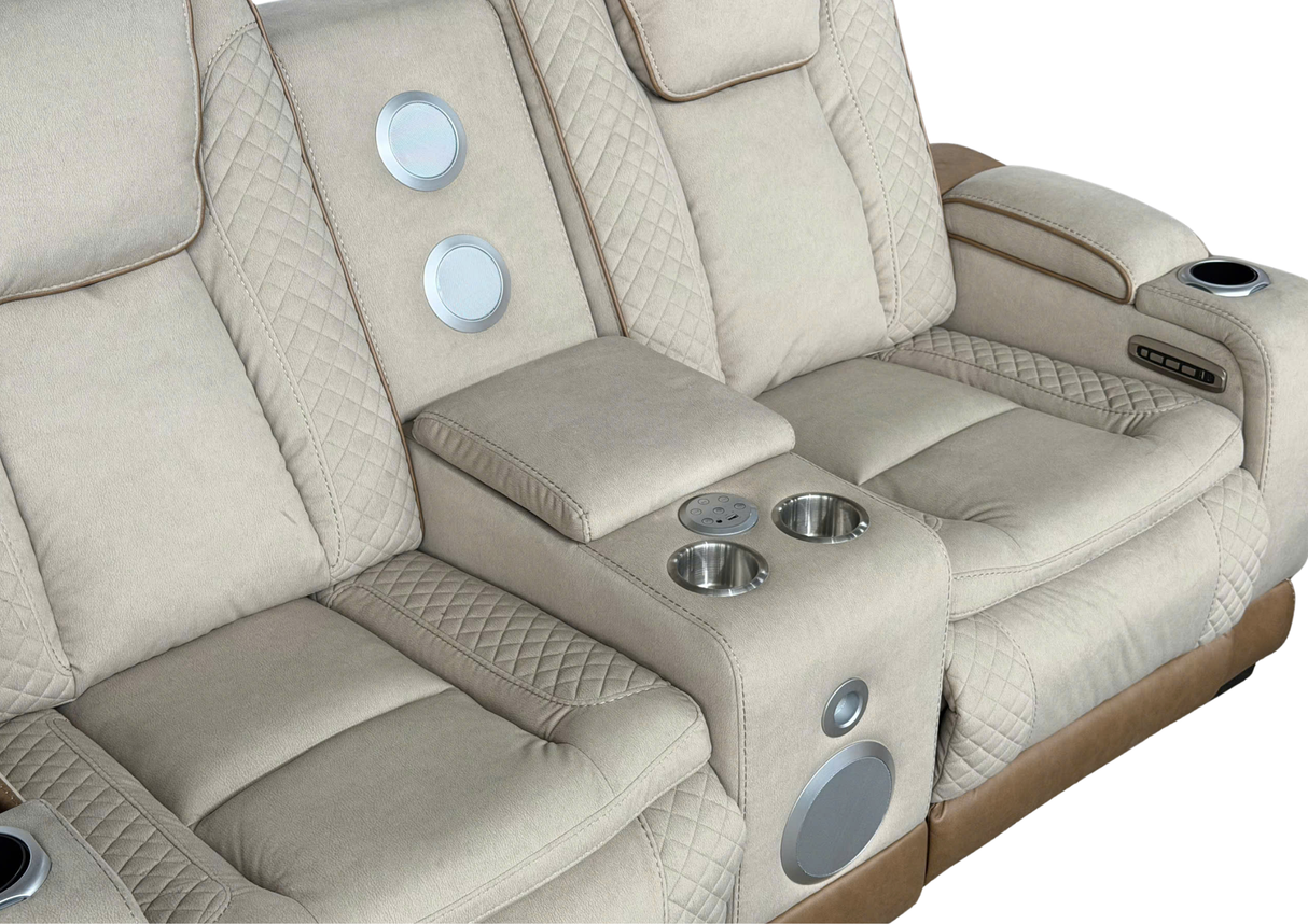 Lumina 3-Piece Light Beige Triple Power Reclining Living Room Set with Audio, Wireless Charging & LED Lights