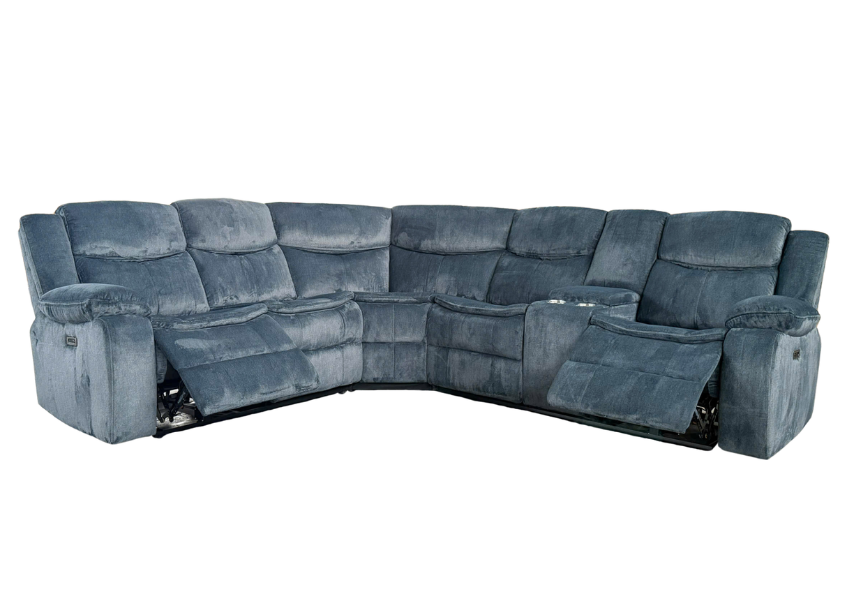 Contemporary Charcoal Gray 3-Piece Power Reclining Sectional with Storage Console