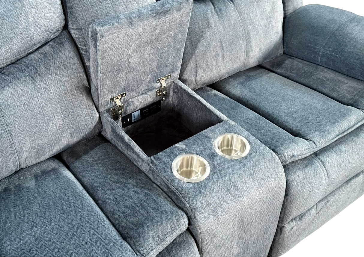 Contemporary Charcoal Gray 3-Piece Power Reclining Sectional with Storage Console