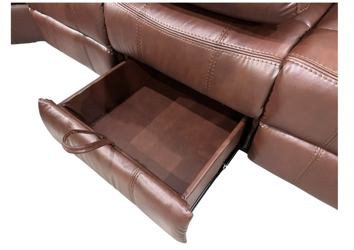 Modern Power Reclining Sectional with Power Headrests, Drop-Down Table, Cup Holders, USB/AC Power & Storage (Brown)