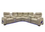 3-Piece Beige Power Reclining Sectional with Power Headrest, LED, Speakers & Wireless Charging