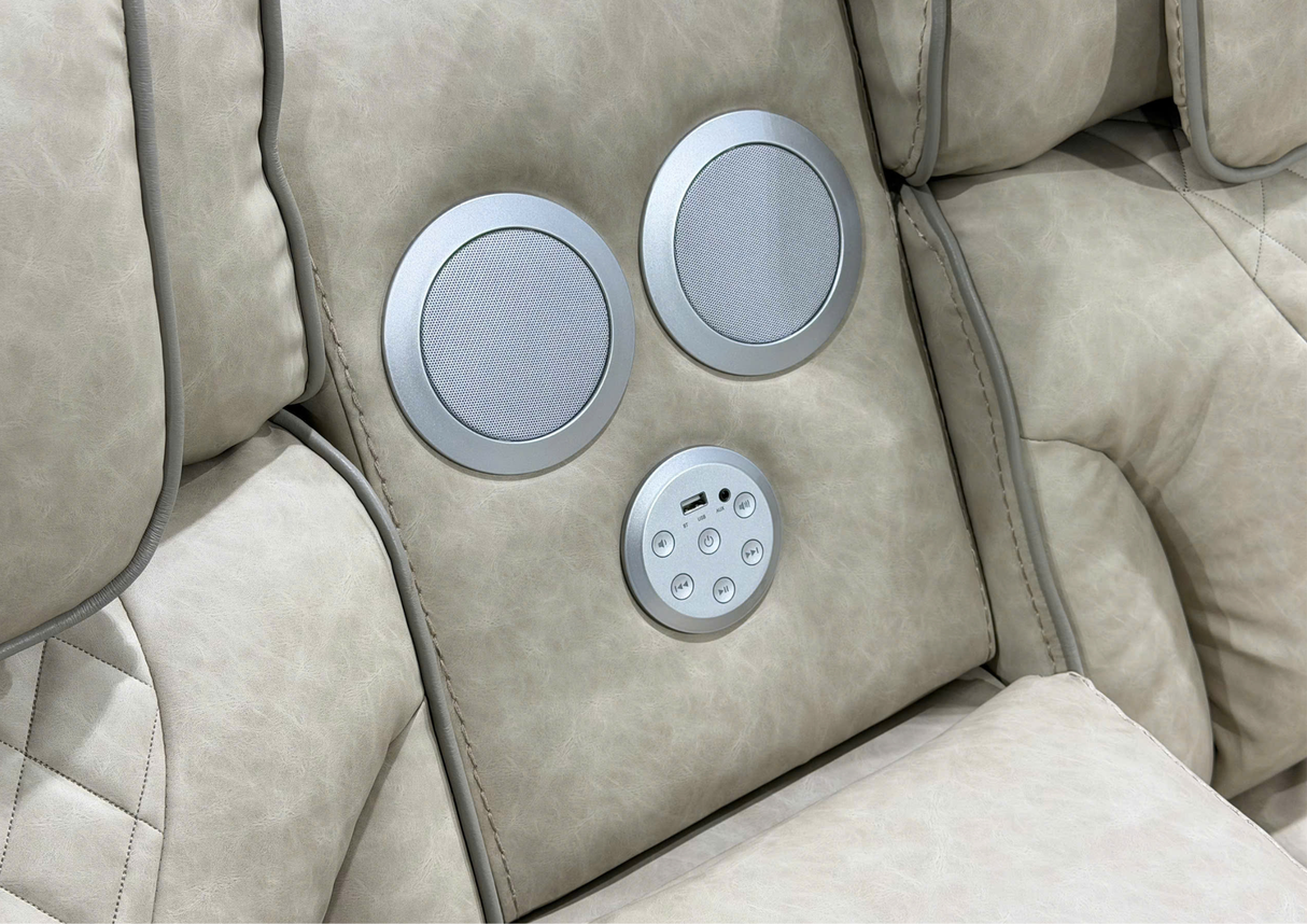3-Piece Beige Power Reclining Sectional with Power Headrest, LED, Speakers & Wireless Charging