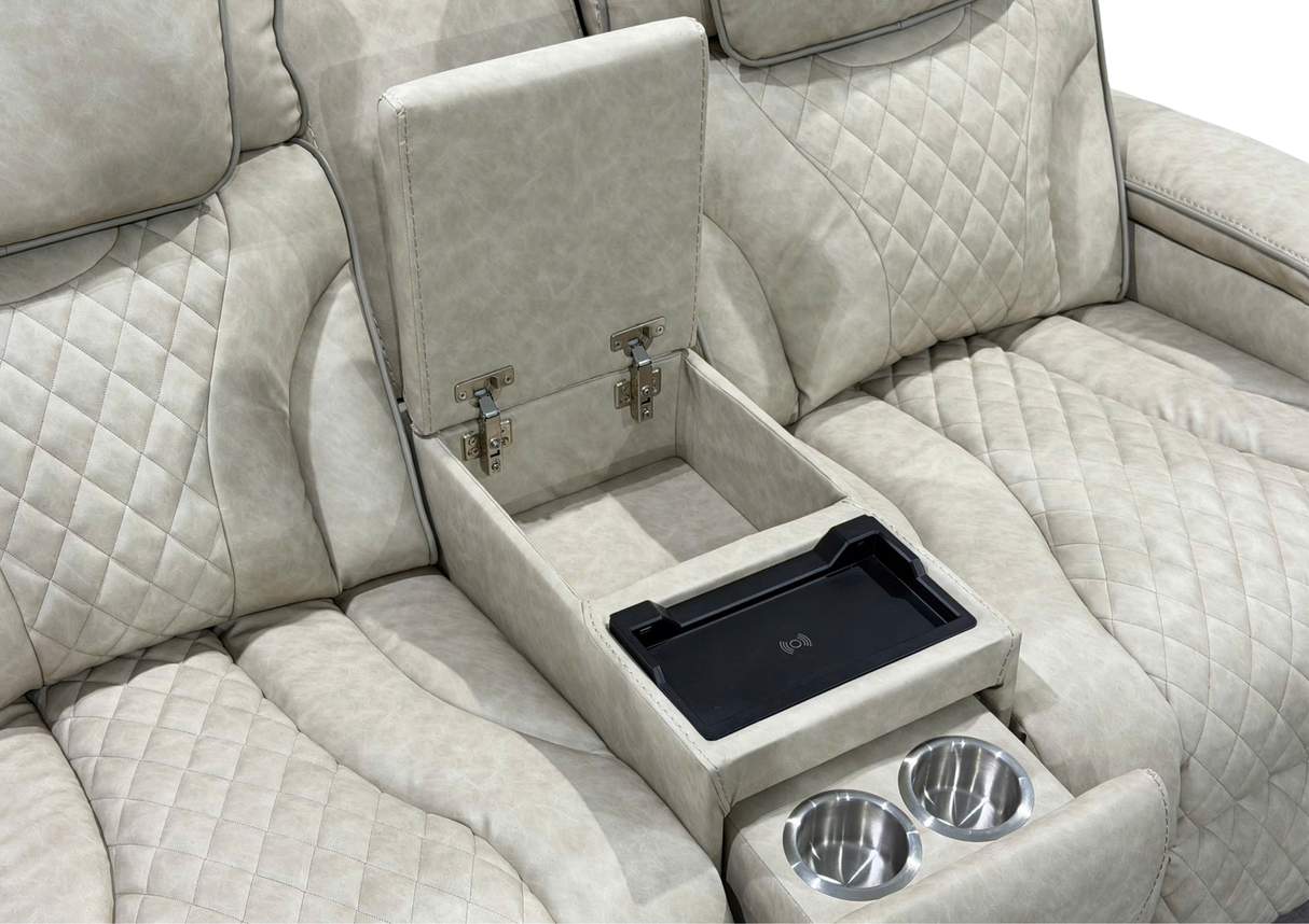 3-Piece Beige Power Reclining Sectional with Power Headrest, LED, Speakers & Wireless Charging