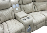 3-Piece Beige Power Reclining Sectional with Power Headrest, LED, Speakers & Wireless Charging