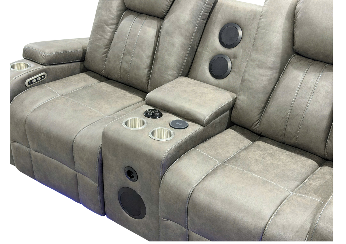 Gray 3-Piece Power Reclining Living Room Set with Power Headrests, LED Lights & Speakers
