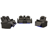 Gray 3-Piece Power Reclining Living Room Set with Power Headrests, LED Lights & Speakers