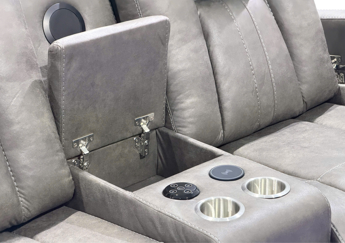Gray 3-Piece Power Reclining Living Room Set with Power Headrests, LED Lights & Speakers