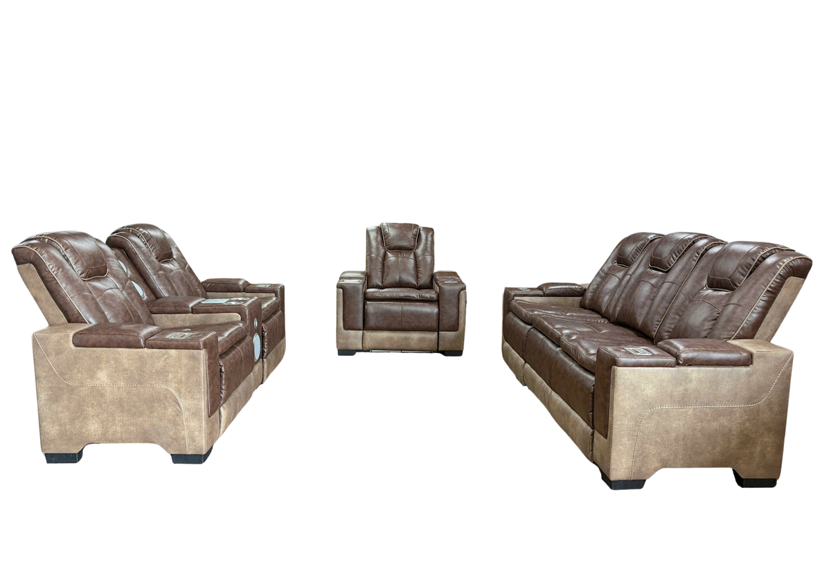 Brown & Light Brown 3-Piece Power Reclining Living Room Set with Power Headrests, Bluetooth Speakers & LED Lights