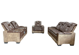 Brown & Light Brown 3-Piece Power Reclining Living Room Set with Power Headrests, Bluetooth Speakers & LED Lights