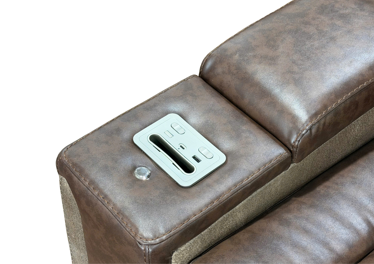 Brown & Light Brown 3-Piece Power Reclining Living Room Set with Power Headrests, Bluetooth Speakers & LED Lights
