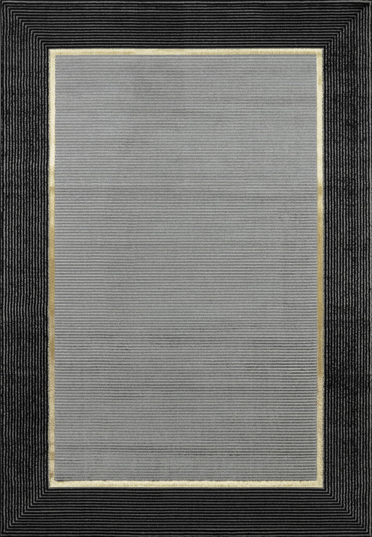 .Ashen Gray Rug with Black & Gold Border – 6' 6" x 9' 0"
