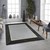 .Ashen Gray Rug with Black & Gold Border – 6' 6" x 9' 0"