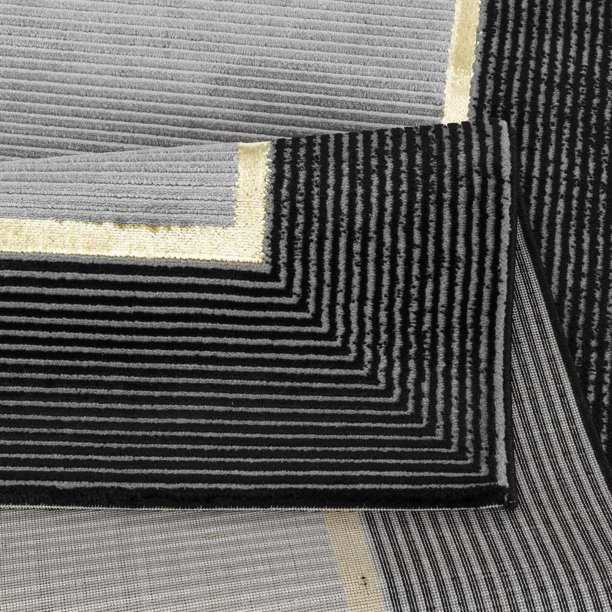 .Ashen Gray Rug with Black & Gold Border – 6' 6" x 9' 0"