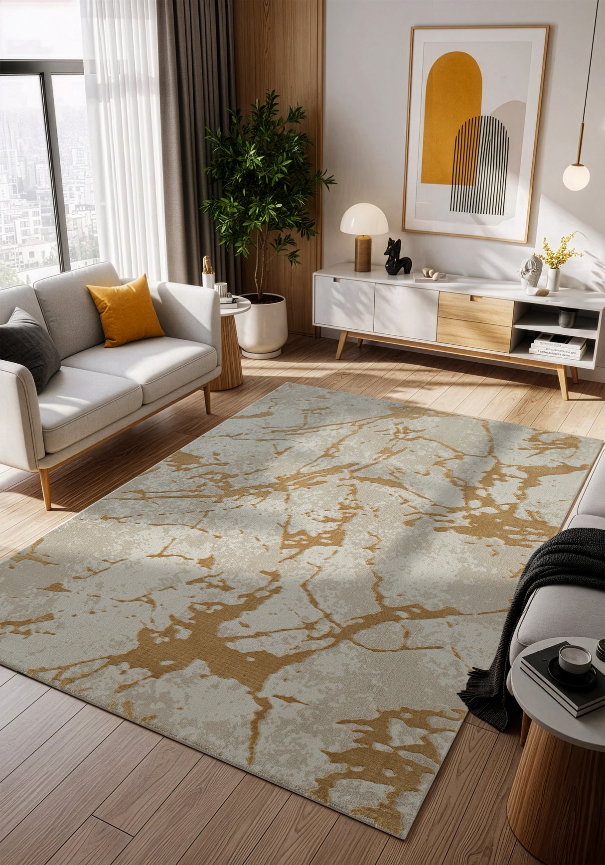 .Riya Greige Power-Loomed Area Rug - 6' 6" x 9' 0"