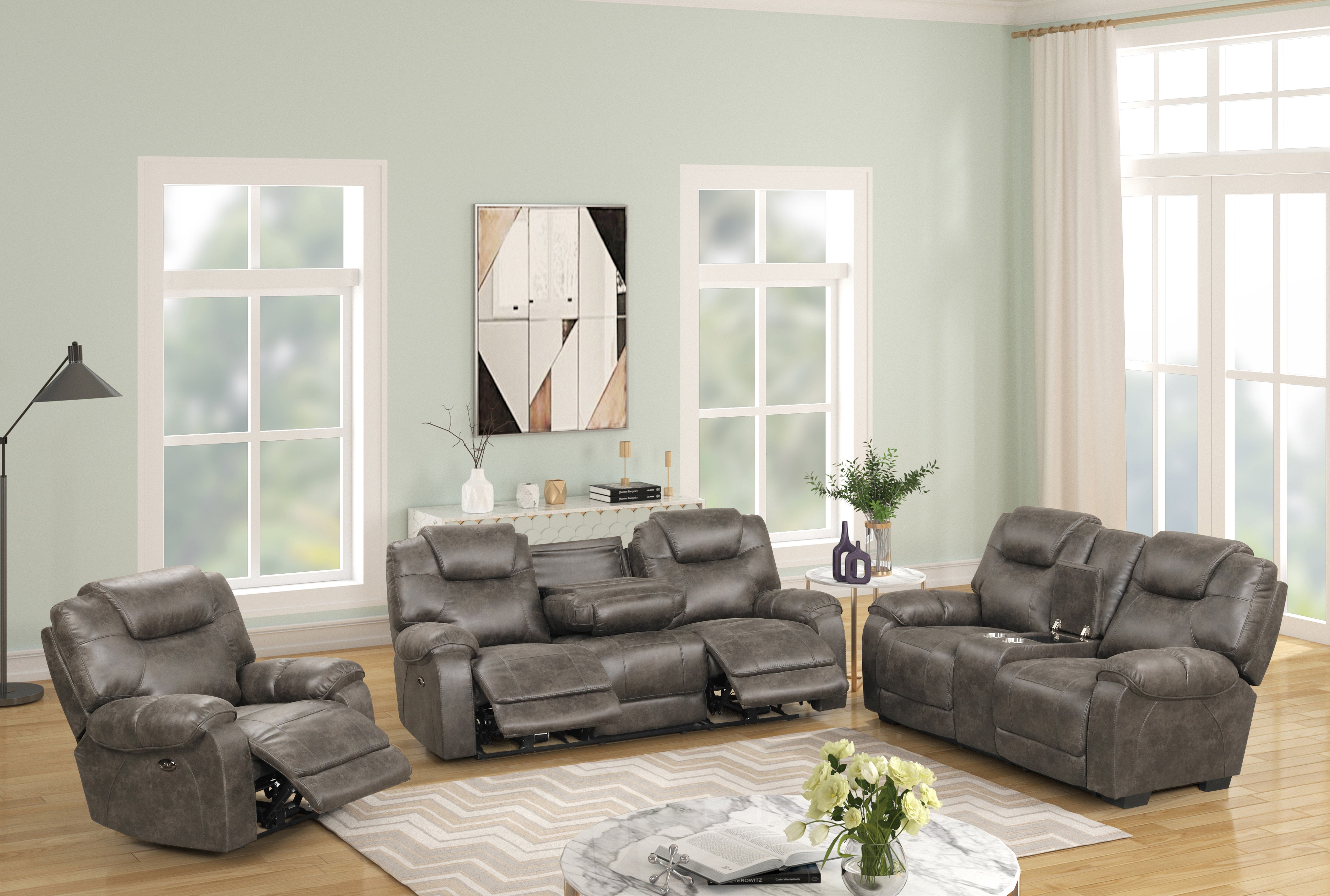 Brown Power Reclining Living Room Set w/ USB & Console | Bel Furniture