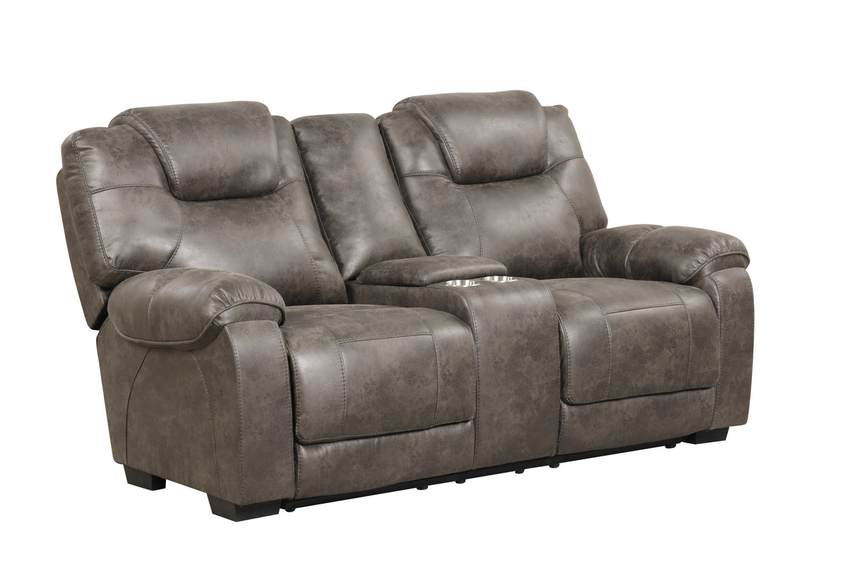 Transitional Brown Power Reclining 3-Piece Living Room Set with Plush Overstuffed Arms, High-Back Support, USB Charging & Console Cup Holders