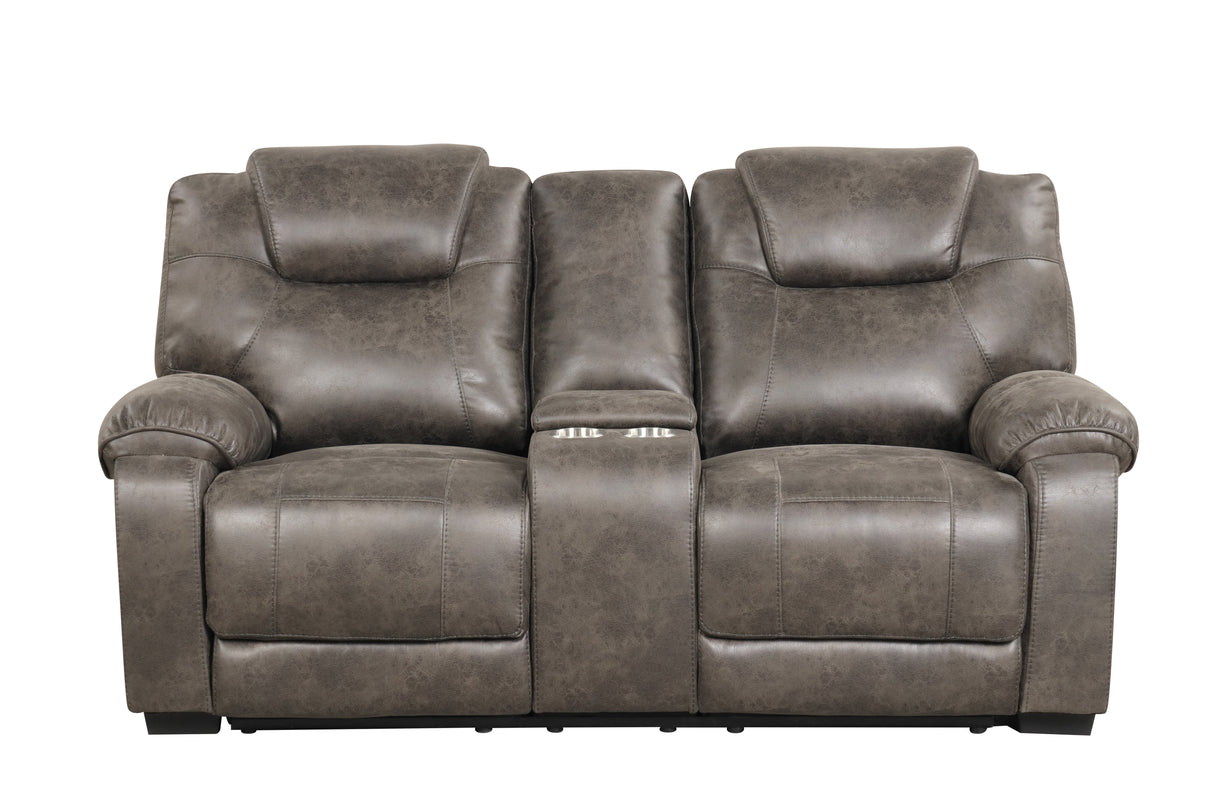 Transitional Brown Power Reclining 3-Piece Living Room Set with Plush Overstuffed Arms, High-Back Support, USB Charging & Console Cup Holders